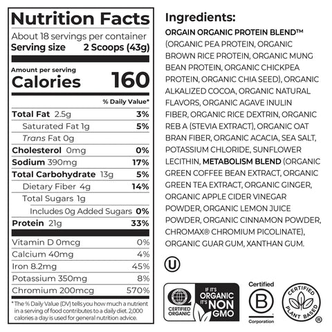 Organic Protein Powder + Metabolism Blend Creamy Chocolate Fudge